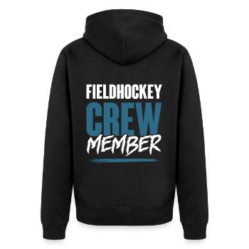 Fieldhockey Crew - Unisex Premium Bio Zip Hoodie - Schwarz - Hinten - Nico (187cm)