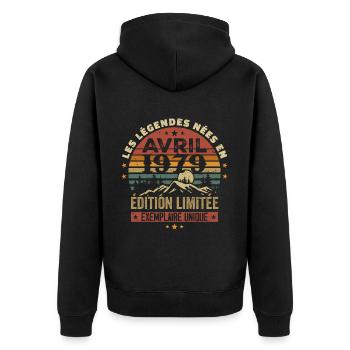 Les Légendes Sont Nées En Avril 1979 Cadeau 1979 - Veste à capuche bio Premium Unisexe - noir - Dos - Nico (187cm)