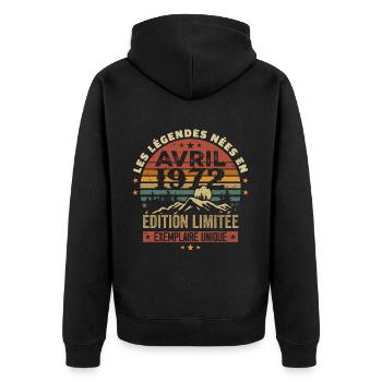 Les Légendes Sont Nées En Avril 1972 Cadeau 1972 - Veste à capuche bio Premium Unisexe - noir - Dos - Nico (187cm)