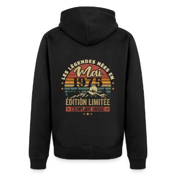 Les légendes Nées en Mai 1975 Cadeau 1975 Vintage - Veste à capuche bio Premium Unisexe - noir - Dos - Nico (187cm)