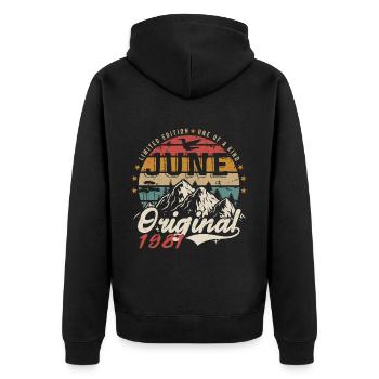 Juni 1981 Geburtstag Juni 1981 Geschenk Juni 1981 - Unisex Premium Bio Zip Hoodie - Schwarz - Hinten - Nico (187cm)