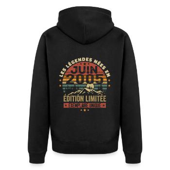 Jahrgang Juni 2005 Jahrgang Juni 2005 Geburtstag - Unisex Premium Bio Zip Hoodie - Schwarz - Hinten - Nico (187cm)