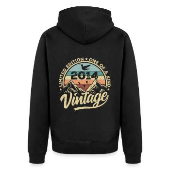 Original Jahrgang 2014 Geburtstagsgeschenk 2014 - Unisex Premium Bio Zip Hoodie - Schwarz - Hinten - Nico (187cm)