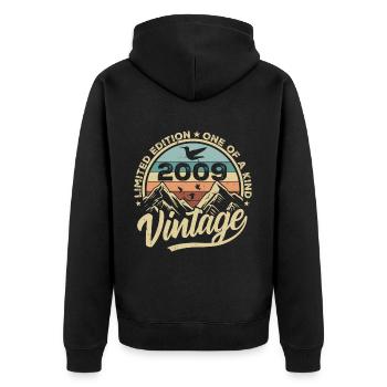 Original Jahrgang 2009 Geburtstagsgeschenk 2009 - Unisex Premium Bio Zip Hoodie - Schwarz - Hinten - Nico (187cm)