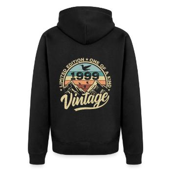 Original Jahrgang 1999 Geburtstagsgeschenk 1999 - Unisex Premium Bio Zip Hoodie - Schwarz - Hinten - Nico (187cm)