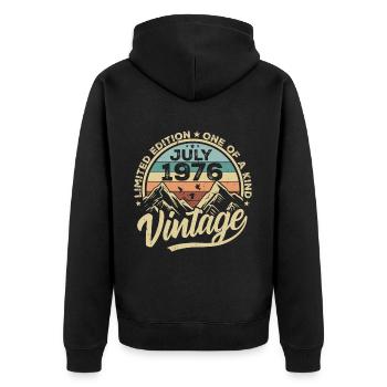Born in July 1976 Born in July 1976 Born in July 1976 - Unisex Premium Organic Zip Hoodie - black - Back - Nico (187cm)
