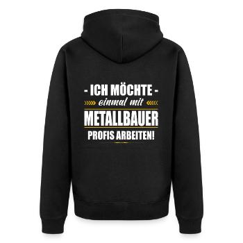 Einmal Mit Metallbauer Profis Arbeiten Metallbau - Unisex Premium Bio Zip Hoodie - Schwarz - Hinten - Nico (187cm)