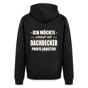 Einmal Mit Dachdecker Profis Arbeiten Meister - Unisex Premium Bio Zip Hoodie - Schwarz - Hinten - Nico (187cm)