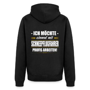 Einmal Mit Schneepflugfahrer Profis Arbeiten - Unisex Premium Bio Zip Hoodie - Schwarz - Hinten - Nico (187cm)
