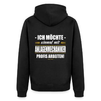 Einmal Mit Anlagenmechaniker Profis Arbeiten - Unisex Premium Bio Zip Hoodie - Schwarz - Hinten - Nico (187cm)