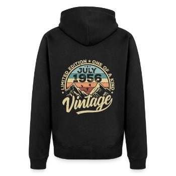 Born in July 1956 Born in July 1956 - Unisex Premium Organic Zip Hoodie - black - Back - Nico (187cm)