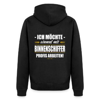 Einmal Mit Binnenschiffer Profis Arbeiten Kapitän - Unisex Premium Bio Zip Hoodie - Schwarz - Hinten - Nico (187cm)