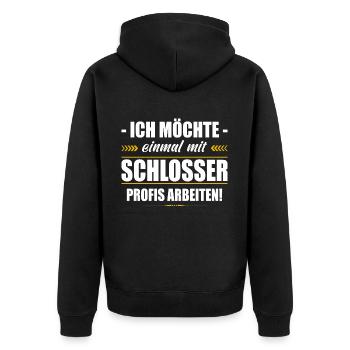 Einmal Mit Schlosser Profis Arbeiten Bauschlosser - Unisex Premium Bio Zip Hoodie - Schwarz - Hinten - Nico (187cm)