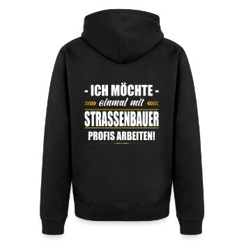Einmal Mit Strassenbauer Profis Arbeiten Sprüche - Unisex Premium Bio Zip Hoodie - Schwarz - Hinten - Nico (187cm)