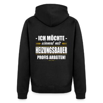 Einmal Mit Heizungsbauer Profis Arbeiten - Unisex Premium Bio Zip Hoodie - Schwarz - Hinten - Nico (187cm)