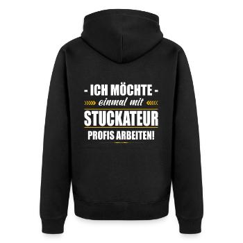 Einmal Mit Stuckateur Profis Arbeiten Verputzer - Unisex Premium Bio Zip Hoodie - Schwarz - Hinten - Nico (187cm)