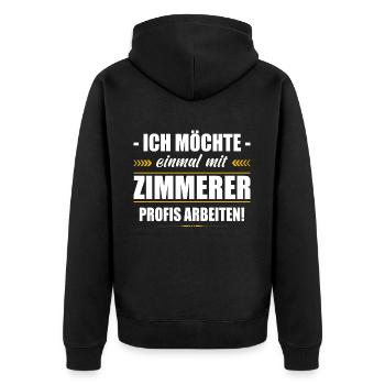 Einmal Mit Zimmerer Profis Arbeiten Zimmermann - Unisex Premium Bio Zip Hoodie - Schwarz - Hinten - Nico (187cm)