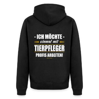 Einmal Mit Tierpfleger Profis Arbeiten Tierpflege - Unisex Premium Bio Zip Hoodie - Schwarz - Hinten - Nico (187cm)