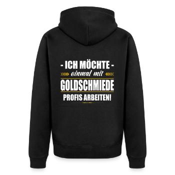 Einmal Mit Goldschmiede Profis Arbeiten Juwelier - Unisex Premium Bio Zip Hoodie - Schwarz - Hinten - Nico (187cm)