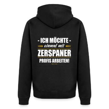 Einmal Mit Zerspanungsmechaniker Profis Arbeiten - Unisex Premium Bio Zip Hoodie - Schwarz - Hinten - Nico (187cm)