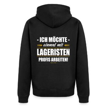 Einmal Mit Lageristen Profis Arbeiten Lagerist - Unisex Premium Bio Zip Hoodie - Schwarz - Hinten - Nico (187cm)
