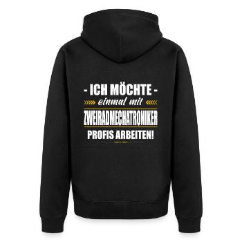 Einmal Mit Zweiradmechatroniker Profis Arbeiten - Unisex Premium Bio Zip Hoodie - Schwarz - Hinten - Nico (187cm)