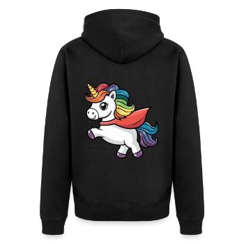 Lustiges Einhorn als Held für einen Superheld - Unisex Premium Bio Zip Hoodie - Schwarz - Hinten - Nico (187cm)