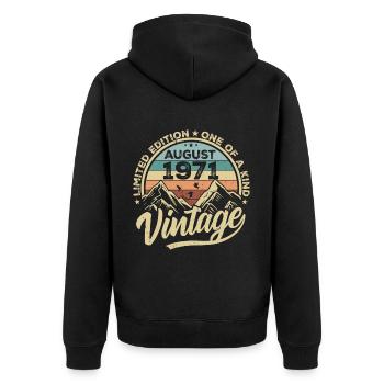 Geburtstag August 1971 Geburtstagsgeschenk August - Unisex Premium Bio Zip Hoodie - Schwarz - Hinten - Nico (187cm)
