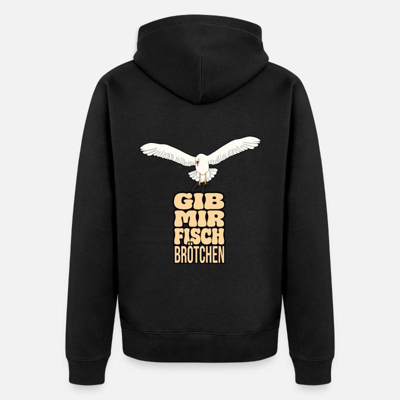 Möwe - Gib mir Fischbrötchen - Unisex Premium Bio Zip Hoodie - Schwarz