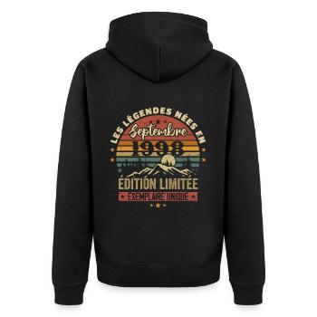Retro 1998 – Legenden geboren im September 1998 - Unisex Premium Bio Zip Hoodie - Schwarz - Hinten - Nico (187cm)