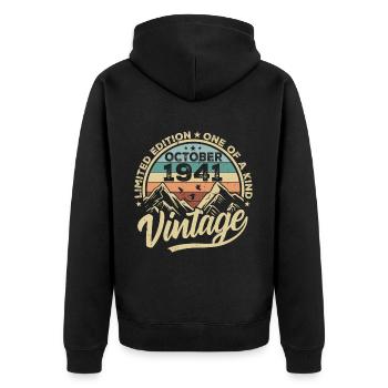 October 1941 Birthday 1941 Born October 1941 - Unisex Premium Organic Zip Hoodie - black - Back - Nico (187cm)