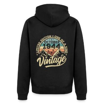 October 1944 Birthday 1944 Born October 1944 - Unisex Premium Organic Zip Hoodie - black - Back - Nico (187cm)