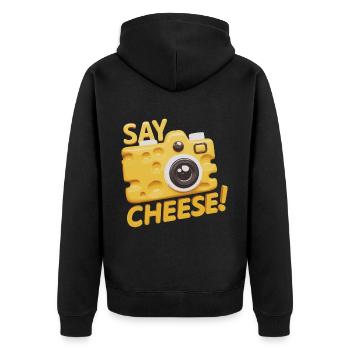 Say Cheese für einen Käseliebhaber Fotograf - Unisex Premium Bio Zip Hoodie - Schwarz - Hinten - Nico (187cm)