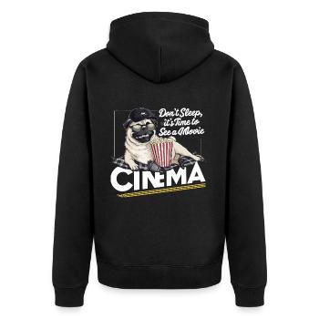 Mops Hundehalter Mops Liebe Kino Popcorn - Unisex Premium Bio Zip Hoodie - Schwarz - Hinten - Nico (187cm)