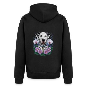 Süßer Dalmatiner mit Orchideen - Unisex Premium Bio Zip Hoodie - Schwarz - Hinten - Nico (187cm)