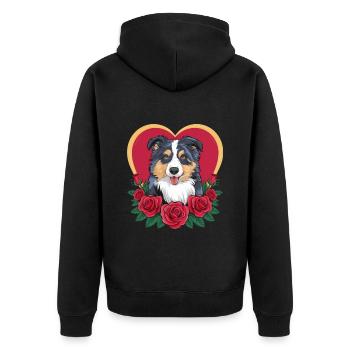 Dessin animé berger australien avec des roses - Veste à capuche bio Premium Unisexe - noir - Dos - Nico (187cm)