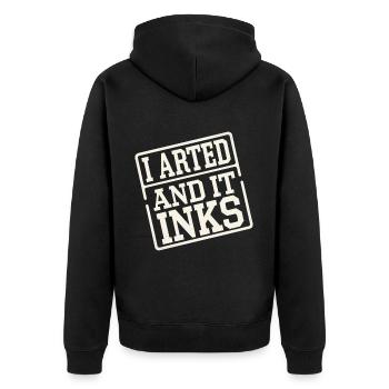 I Arted And It Inks 13 - Unisex Premium Bio Zip Hoodie - Schwarz - Hinten - Nico (187cm)