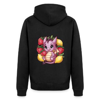 Cartoon Kawaii Dragon with Lemons and Strawberries - Unisex Premium Organic Zip Hoodie - black - Back - Nico (187cm)