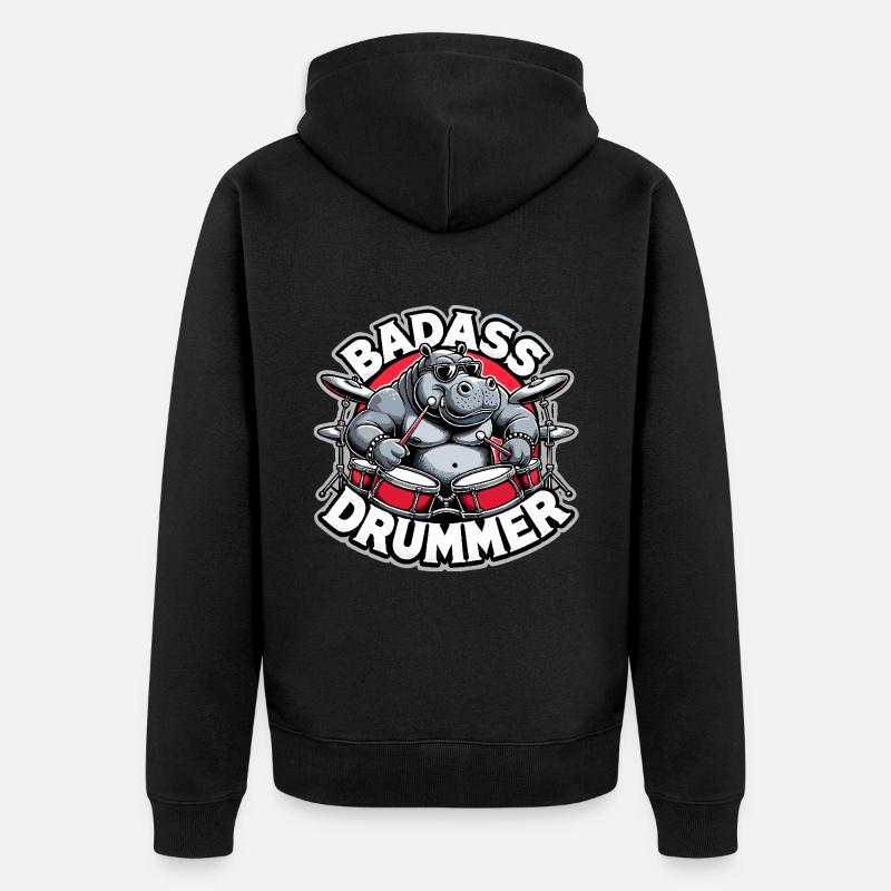 Badass Drummer Hippo Cool Gift - Veste à capuche bio Premium Unisexe - noir