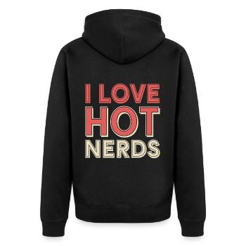 I Love Hot Nerds 20 - Unisex Premium Bio Zip Hoodie - Schwarz - Hinten - Nico (187cm)