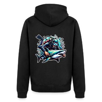 Tauchen Taucher - Unisex Premium Bio Zip Hoodie - Schwarz - Hinten - Nico (187cm)