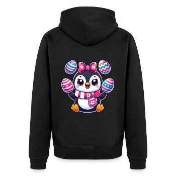 Ostern Pinguin jongliert bunte Ostereier - Unisex Premium Bio Zip Hoodie - Schwarz - Hinten - Nico (187cm)