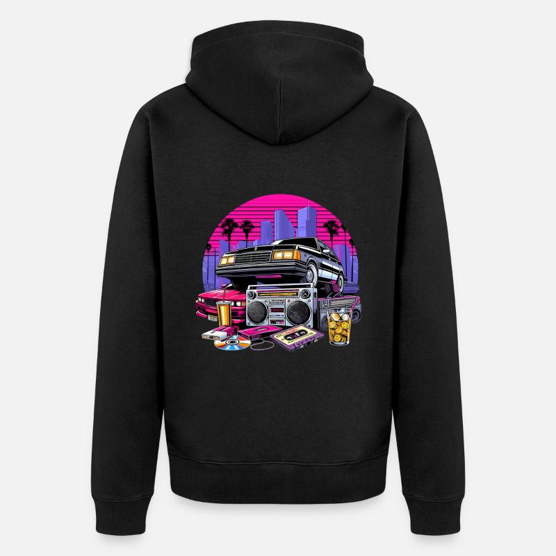 Kompaktkassette Ghettoblaster 90er Retro Geschenk - Unisex Premium Bio Zip Hoodie - Schwarz