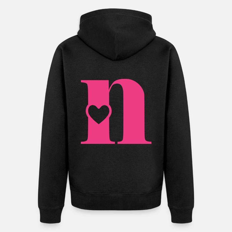 Buchstabe n Anfangsbuchstabe mit Herz - Unisex Premium Bio Zip Hoodie - Schwarz