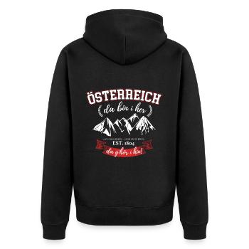 Österreich – Stolz auf die Heimat der Berge - Unisex Premium Bio Zip Hoodie - Schwarz - Hinten - Nico (187cm)