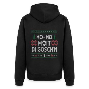 Weihnachtlicher Spaß – Ho-Ho-Hoit di Gosch'n - Unisex Premium Bio Zip Hoodie - Schwarz - Hinten - Nico (187cm)