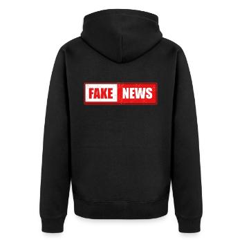 internet, fake news - Falsche Nachrichten - Unisex Premium Bio Zip Hoodie - Schwarz - Hinten - Nico (187cm)