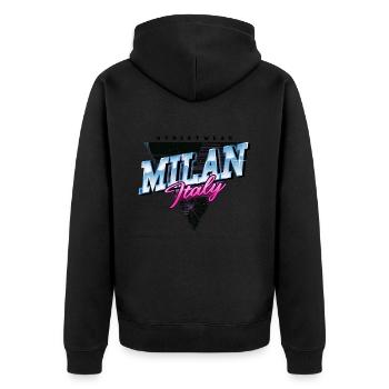 Mailand Milan Italien Stadt Skyline Vintage Retro - Unisex Premium Bio Zip Hoodie - Schwarz - Hinten - Nico (187cm)