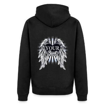 your in my heart, du bist in meinem Herzen, Spruch - Unisex Premium Bio Zip Hoodie - Schwarz - Hinten - Nico (187cm)