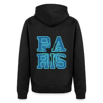 Paris Frankreich Stadt 3D Schrift Skyline - Unisex Premium Bio Zip Hoodie - Schwarz - Hinten - Nico (187cm)